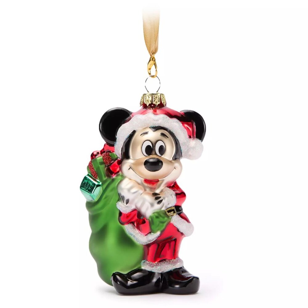 Disney Santa Mickey Mouse Glass Ornament